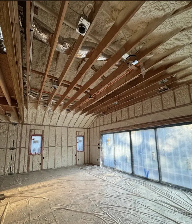 Interior walls and ceiling insulated with spray foam during new construction in Dawsonville